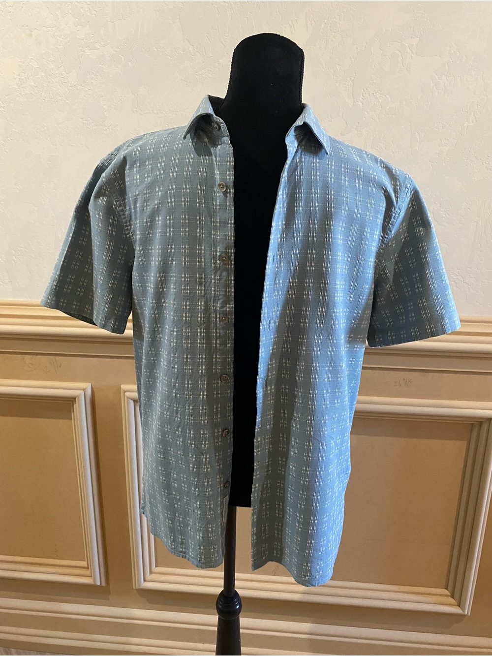 Perry Ellis Light Blue Check Short-Sleeve Button-Down Shirt